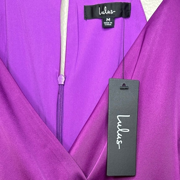 NWT Lulu’s What a Stunner Purple Satin Asymmetrical Mini Dress - Picture 7 of 10